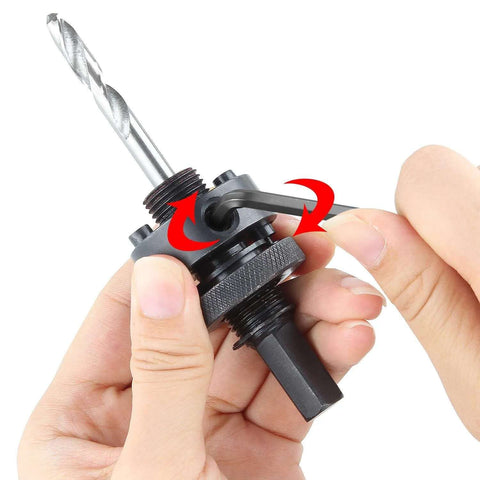7/16 in shank hole saw arbor with quick-change mandrel and pilot drill bit; steel construction