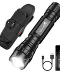 Tactical Flashlight With Holster And Charger, 1000 Lumen LED Duty Light shown with nylon belt holster and USB charger WF501B
