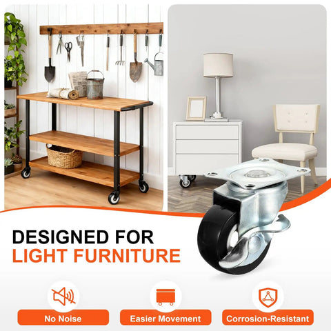 Rock Solid Universal One Inch Caster Wheels Set Of Eight Featuring Silky Smooth Ball Bearings For True 360 Degree Swivel Action In Matte Black on furniture.