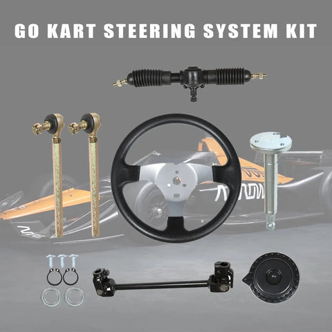 300mm Steering Wheel Steel Kit With 320mm Gear Rack Pinion Adjustable Shaft Set Replacement For 110cc Go Kart Heavy Duty