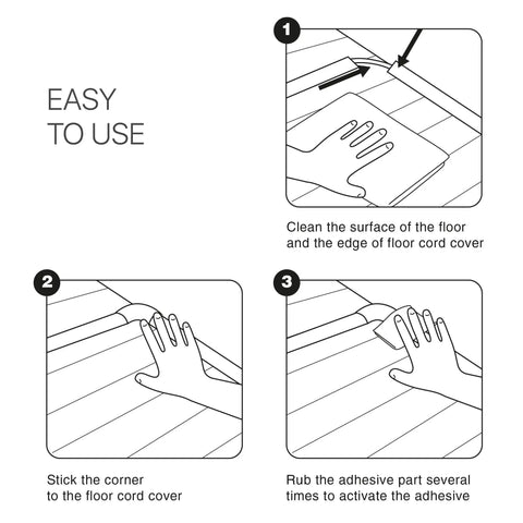 Instructions for applying Overfloor Cord Protector For Cables And Wires Self Adhesive Silicone Floor Cable Cover 5 Feet Long Brown Trip Proof Wire Guard For Home Office Living Room