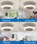 18 Inch Caged Ceiling Fan With Light Kit Low Profile Flush Mount 3 Speeds 3 Light Color Options in various room settings