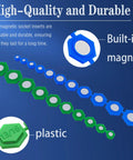Magnetic Socket Insert Adapter Set 21 Piece with hex profile showing blue and green plastic inserts with built-in magnets.