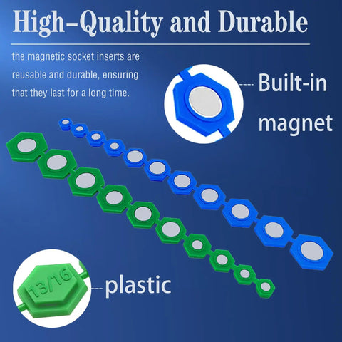 Magnetic Socket Insert Adapter Set 21 Piece with hex profile showing blue and green plastic inserts with built-in magnets.