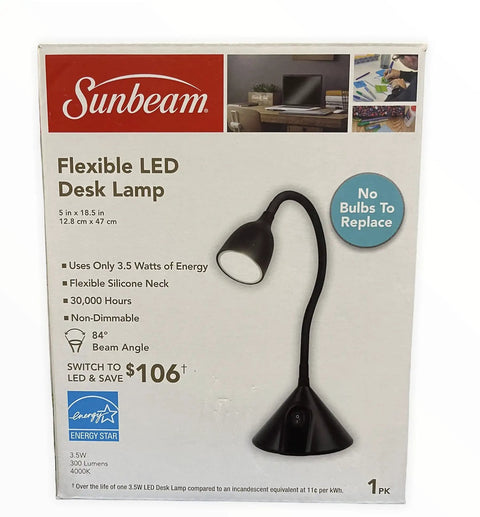 Box of Flexible LED Desk Lamp No Bulbs To Replace Black Silicone Neck With 84 Degree Beam 290 Lumens 4000K 3.2W 36000 Hour