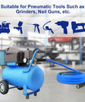 Heavy Duty Industrial Compressor Air Hose Three Quarter Inch By Twenty Five Feet Featuring Battle Tested Rubber Pvc Jacket and Reinforced Braid Core built for rough shop grinds with compressor.