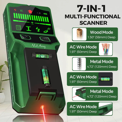 Big Time 7-In-1 Stud Finder And Wall Scanner With HD LCD Display To Pinpoint Wood Studs Metal Pipes And Live AC Wires Plus Laser Level And Bubble Gauge For Easy Peasy DIY Home Mods