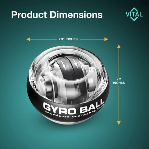 Gyro Wrist Ball Exerciser With Progressive Resistance For Wrist And Forearm Strength Killer Grip Trainer For Reps Hand Therapy And Arm Workout Tool Clear Design Without Led Lights, showing dimensions 2.91 inches by 2.2 inches.