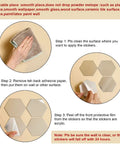 Installation steps for 24 Piece Hexagon Acrylic Mirror Wall Decals Set For Living Room And Bedroom with protective film.
