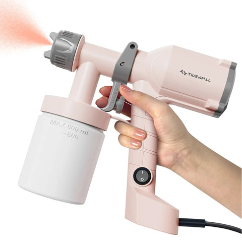 Ultra Light Paint Sprayer Gun For Indoor And Outdoor Work Featuring Sweet Pink Body, ergonomic design, 600ml cup, and ease of use.