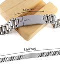 Hand Engraved Stainless Steel Ladder Bracelet For Ride Or Die Roofer Appreciation And Squad Level Crew Bonding Featuring Premium Metal Durability Made To Last Forever with measurements.