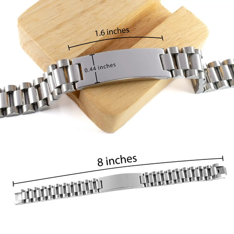 Hand Engraved Stainless Steel Ladder Bracelet For Ride Or Die Roofer Appreciation And Squad Level Crew Bonding Featuring Premium Metal Durability Made To Last Forever with measurements.