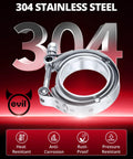 4 Pack V Band Clamp With Flange 2.75 Inch 304 Stainless Steel Set showing material, heat, and rust resistance
