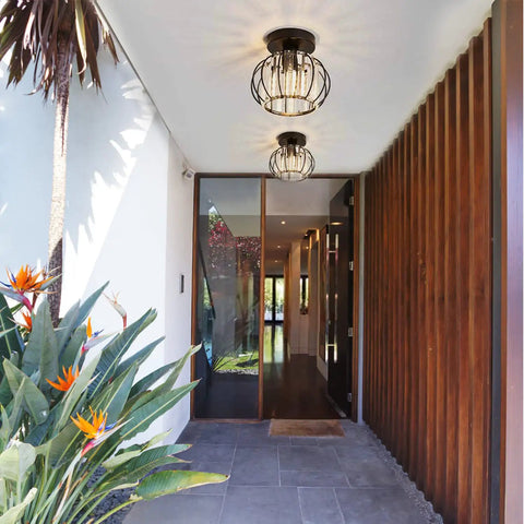 Black Crystal Flush Mount Ceiling Light With Modern Close To Ceiling Design Semi Flush Fixture in a hallway entrance view