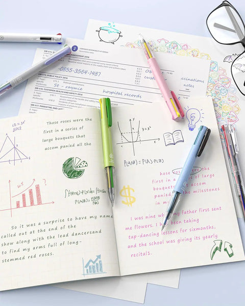 All In One 4 In 1 Multicolor Pens Set With 18 Colors Six Pack For Note Taking Coloring Organizing And Office Or School Use Press To Switch Colors On The Fly And Enjoy Smooth Writing With Vivid Ink, six pens on notebooks
