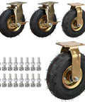 Heavy Duty Swivel Casters Set Of 4 For Outdoor Carts And Workbenches Featuring Beefy Steel Plates And Pneumatic Rubber Tires