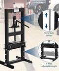 6 Ton H Frame Hydraulic Floor Shop Press For Heavy Duty Automotive And Metalworking Tasks With Adjustable Plates For Bending Straightening Bearing Removal And U Joint Repair, black steel frame with 4-hole adjustable height