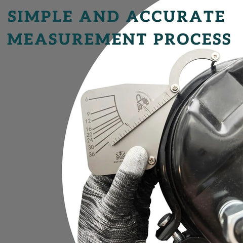 Pro Grade Air Brake Chamber Identification Tool For Quick Clamp Type 6 To 36 ID, Pushrod Stroke Gauge in use close-up view