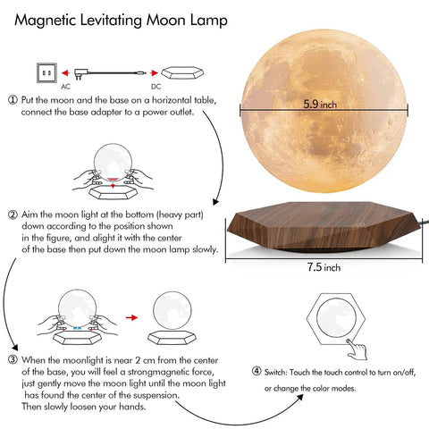 Assembly instructions for Levitating Moon Lamp With 3 Color Modes Magnetic Floating Moon Light Spins In Air