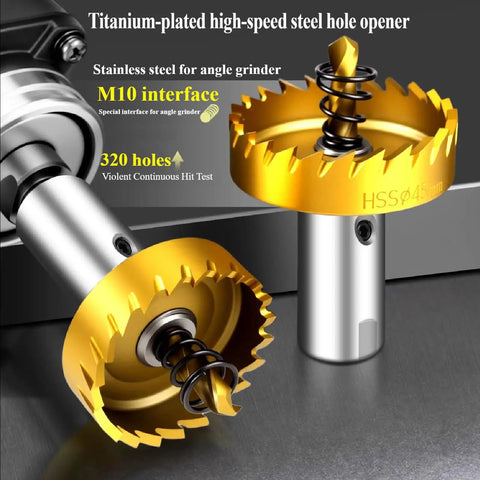 Titanium Plated HSS Hole Saw Set For Angle Grinder With M10 Threaded Pro-Grade Metal Cutter 45mm on display