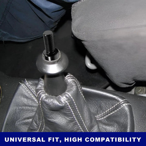 Upgrade Your Ride With 2 Inch Shifter Extension Lever Made From Durable Aluminum Alloy Fits M10x1.5 Threads For Smooth Gear Changes On Any 5 Or 6 Speed Manual Car Transmission Perfect For Daily Cruising And Track Days, close-up of black shift knob extender installed.