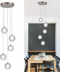 Crystal LED Chandelier Pendant Light 5 Light Modern Ball Crystal Hanging Fixture In Chrome Finish In Dining Room