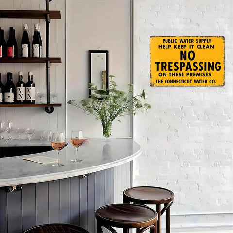 No Trespassing Public Water Supply Vintage Metal Wall Art Sign Weatherproof Aluminum For Outdoor Use Rust Resistant Patio Fence Porch Garden Decor For Outdoor Living Spaces, 8x12 in wall sign