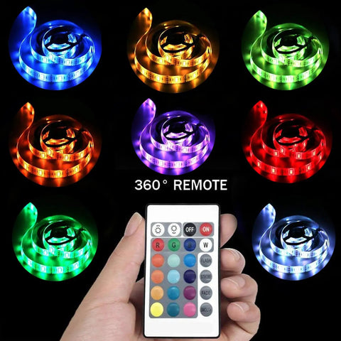 Battery Powered RGB LED Strip Lights 20Ft With 24 Key Remote Color Changing Indoor Outdoor Decor 4XAA Battery Operated
