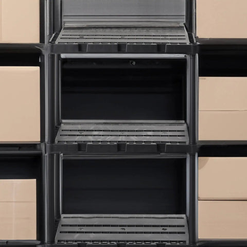 Go To Light Duty Storage Shelves With Ventilated 4 Shelf Rack For Home Garage Basement And Laundry, black plastic shelving