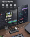 Beefed Up Power Strip Surge Protector With 10 Foot Cord And USB Ports 4000 Joules ETL Listed 13 Widely Spaced Outlets Black, desk setup