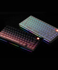 Compact Wireless Mechanical Keyboard With Tri Mode Connectivity And A Slick Dot Matrix Screen Plus Custom Volume Knob For Hella Smooth Typing Vibes And Epic Gaming Sessions Powered By Massive 10000Mah Battery, featuring RGB lighting in black and white.