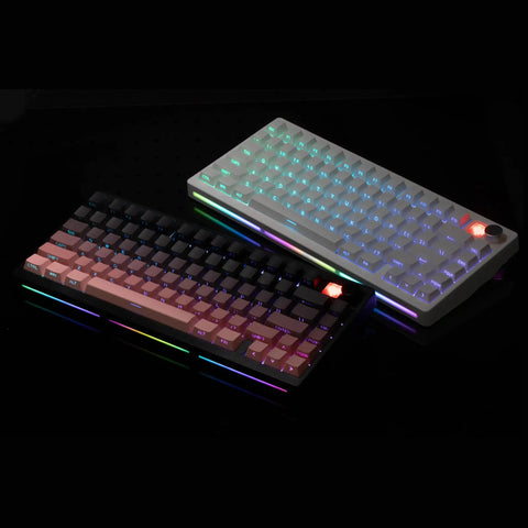 Compact Wireless Mechanical Keyboard With Tri Mode Connectivity And A Slick Dot Matrix Screen Plus Custom Volume Knob For Hella Smooth Typing Vibes And Epic Gaming Sessions Powered By Massive 10000Mah Battery, featuring RGB lighting in black and white.