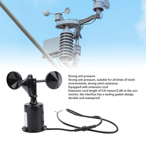 Wind Speed Monitoring Sensor With High Accuracy Anemometer Zero Point Eight Meter Plug And Play Cable RS485 Modbus Compatible IP64 Weather Station Sensor For Industrial Plants Docks Greenhouses And Marine Use Simple PLC Integration, shown with 0.8m cable and durable design in front of a cloudy sky.