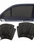 Precision Fit Carbon Yarn Side Window Sunshades For Tesla Cybertruck installed on door, blocking sun and providing ventilation.
