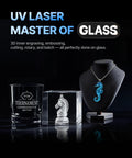 Pro Grade Ultra UV Glass Engraver With 5W Laser, 3D Inner Engraving, Dual 48MP Cameras, glass and crystal products display