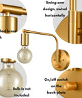Edison Brass Wall Sconces Set Of Two Plug In Swing Arm Lights With On Off Switch, Cool Mid Century Modern Vibe, ETL Listed, close-up details