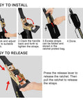 Heavy Duty Boat Trailer Transom Tie Down Ratchet Straps With S Hooks Lock Down jet skis shown in installation steps for ease.