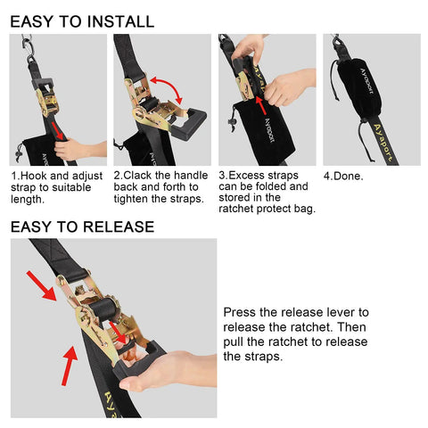 Heavy Duty Boat Trailer Transom Tie Down Ratchet Straps With S Hooks Lock Down jet skis shown in installation steps for ease.