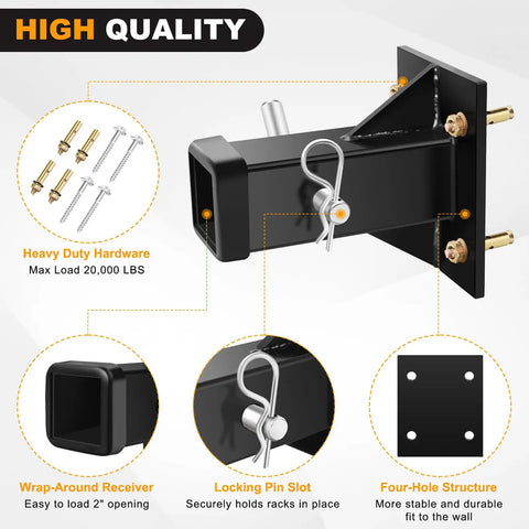 Bolt On Receiver Tube Adapter And Wall Mount Hitch With 2 Inch Opening For Universal Tow Extender And Bumper Receiver Plate 3 In 1 Heavy Duty Max Load 15000 Lbs Include Pin And Clip Great For Trailers Trucks And Garage Walls "High Quality"