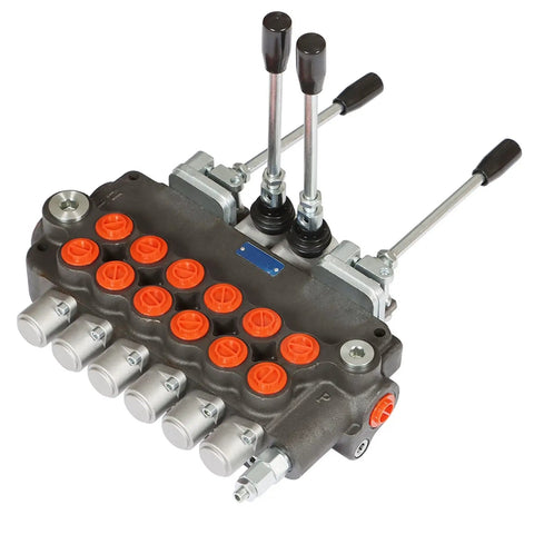6 Spool 21GPM Hydraulic Directional Control Valve With Joystick, Double Acting, 3625 PSI Max, SAE 10 Inlet, SAE 12 Outlet