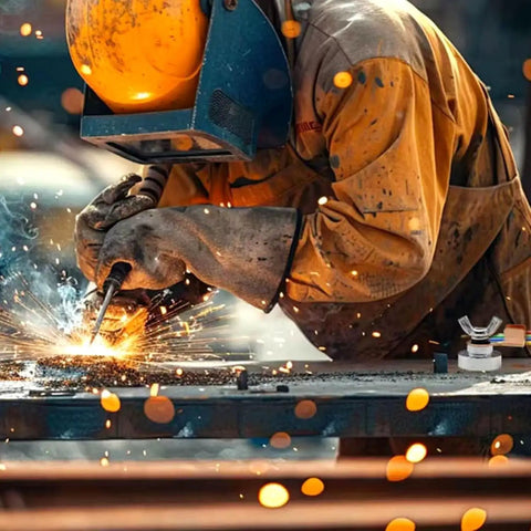 Welder using Heavy Duty 6pc Magnetic Welding Ground Clamps With Strong Copper Tail Connectors For Tough Jobs And Cutting Projects.