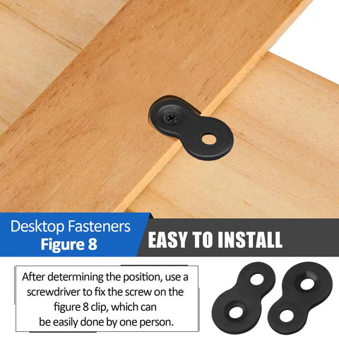 20 Piece Heavy Duty Figure Eight Table Top Fasteners Thick Iron Desktop Connectors mounted on wood surface for easy installation