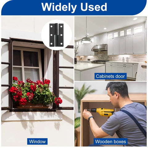 Six Pack Of Top Shelf Black Iron Lift Off Hinges Kickin It Easy For Left Handed Cabinets Smooth Operating Detachable Butt Hinges Hella Durable Door Hardware With Screws Included in kitchen and window settings.