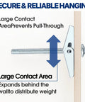 30 Sets Heavy Duty Toggle Bolts Kit For Drywall And Hollow Walls With One Quarter Inch, Three Sixteenth Inch And One Eighth Inch Butterfly Anchors And Screws, side view of installed toggle bolt expanding.