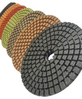 Pro Grade 5 Inch Wet Diamond Polishing Pads Set For Concrete And Stone Grits 50 100 200 400 Standard A Resin Bonded Pads