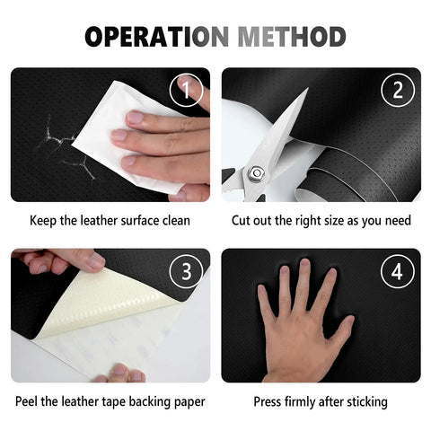 Operation method for Leather Repair Patch Self Adhesive Breathable Perforated Faux Leather Patch For Furniture Cars Seats Office Chairs And Sofas Black 7.8x11.8 Inch Easy Fix For Worn Spots And Tears.