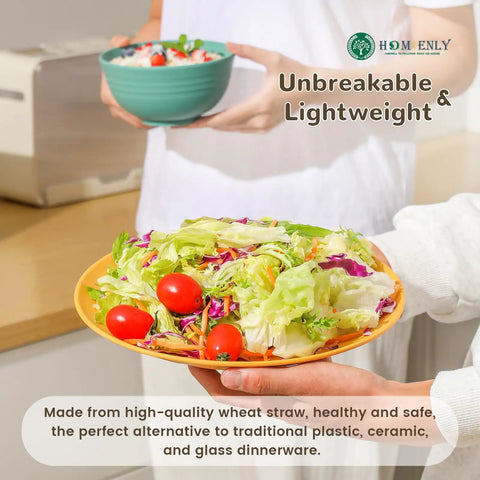 40 Piece Wheat Straw Dinnerware Set For 8 Unbreakable Plates And Bowls Includes 10 Inch Dinner Plates 9 Inch Dessert Plates
