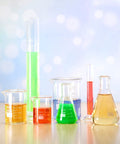 18 Piece All In One Hands On Lab Glassware Set with colored liquids in beakers and flasks, ideal for DIY science projects