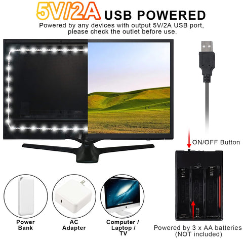 Crazy Bright 16.4 Ft Daylight 6000K LED Strip Light With USB Plug And Battery Box on computer display