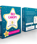 Glow In The Dark Stars Canopy Bed For Girls With Galaxy Lights And Princess Net Tent, product packaging with star design